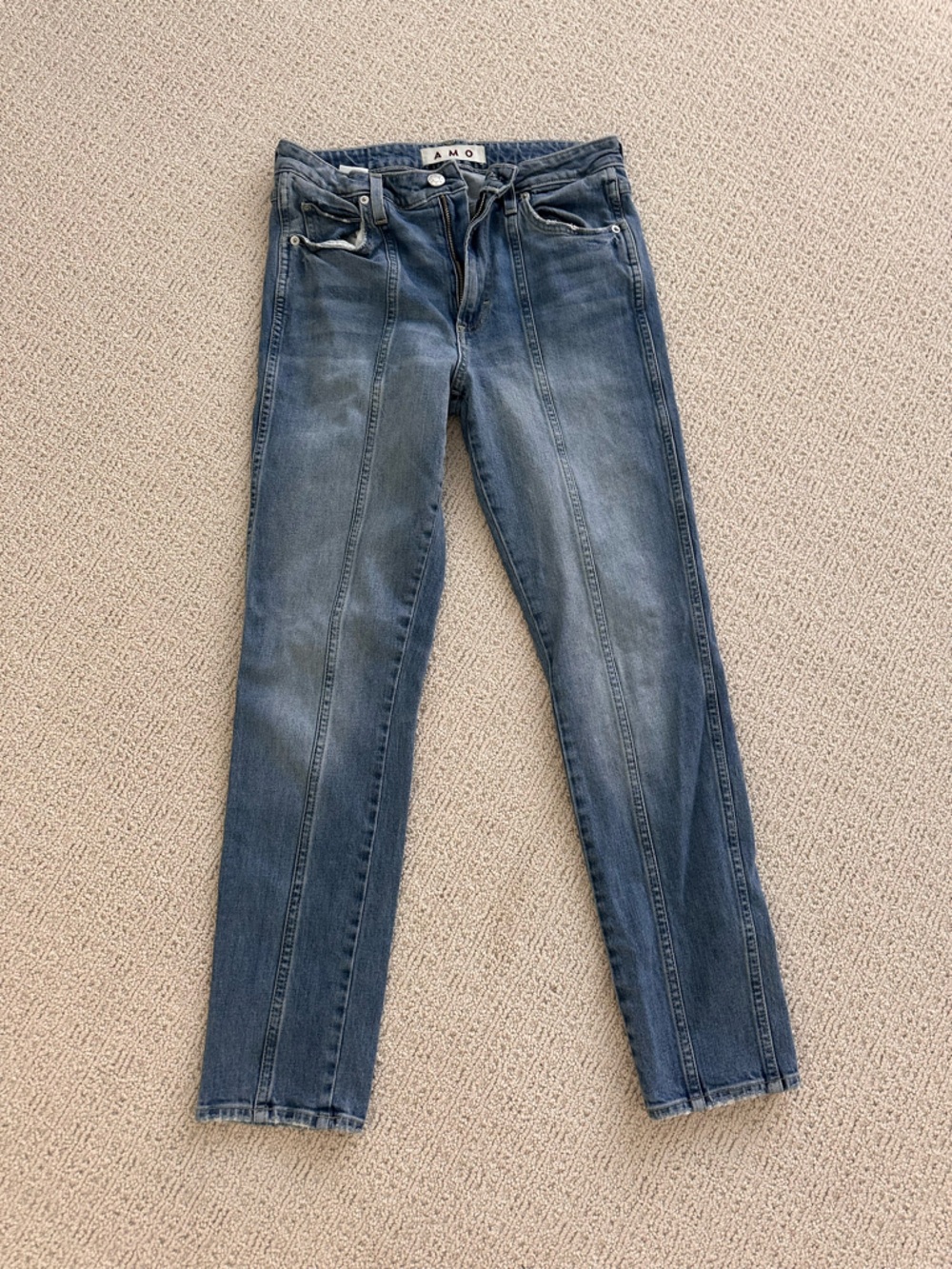 AMO Denim Jeans in Light and Medium Blue Wash